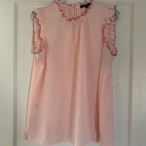 Gibson look Pink tint Ruffle Sleeveless Top - EUC